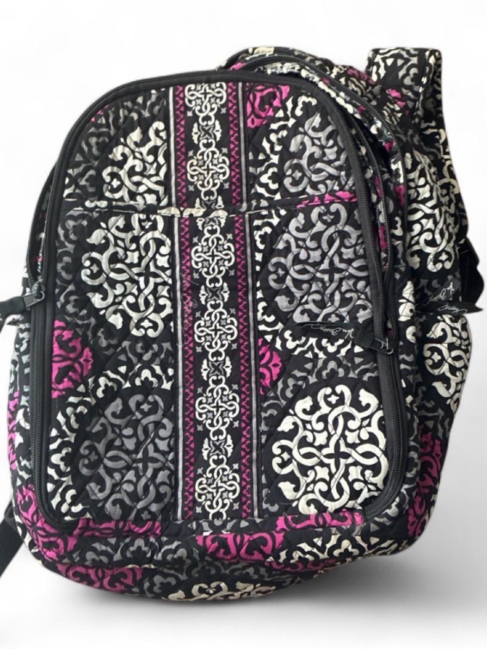 Vera Bradley Quilted Backpack in Black, White & Magenta Accents